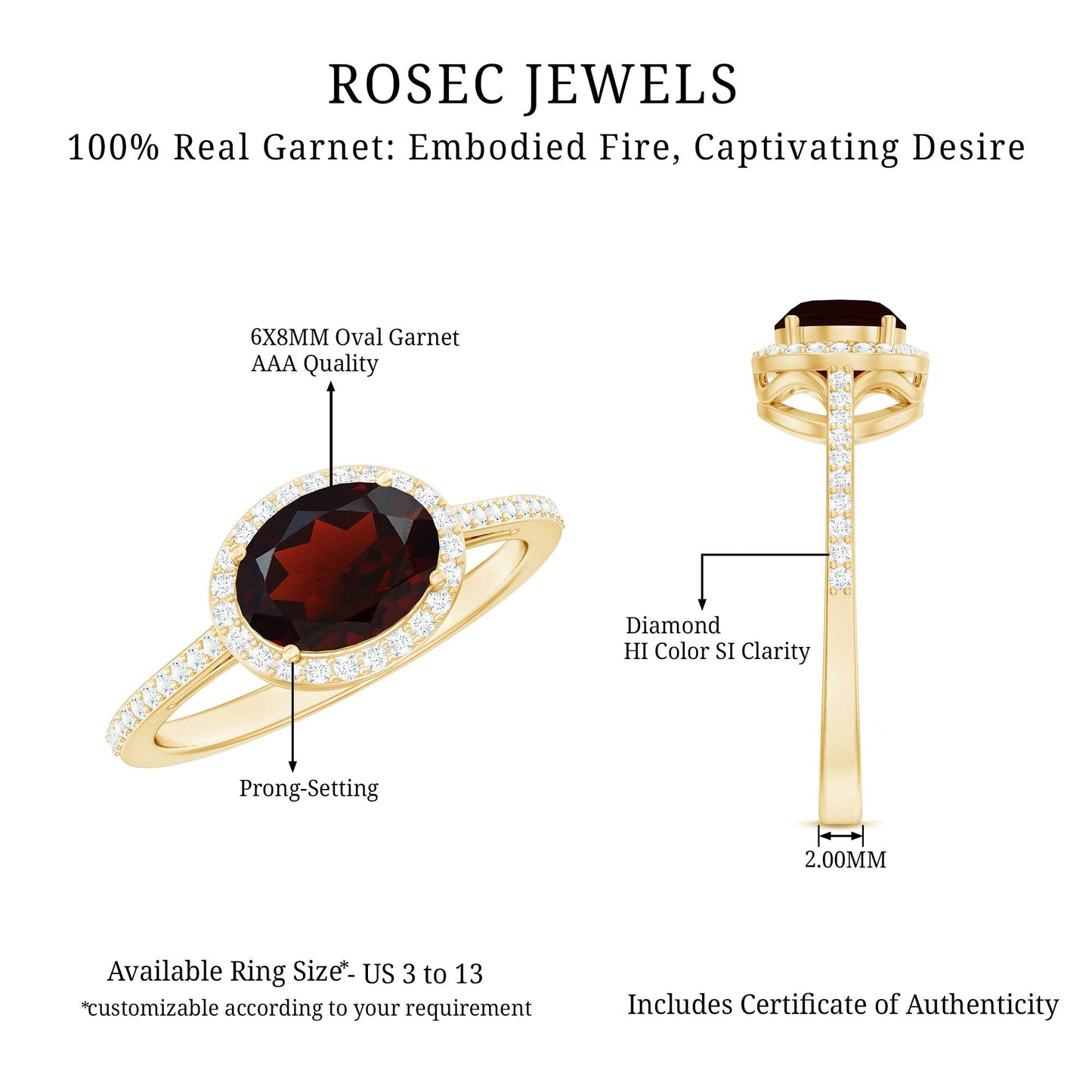 Classic 1.5 Carat Oval Garnet East West Engagement Ring with Diamond