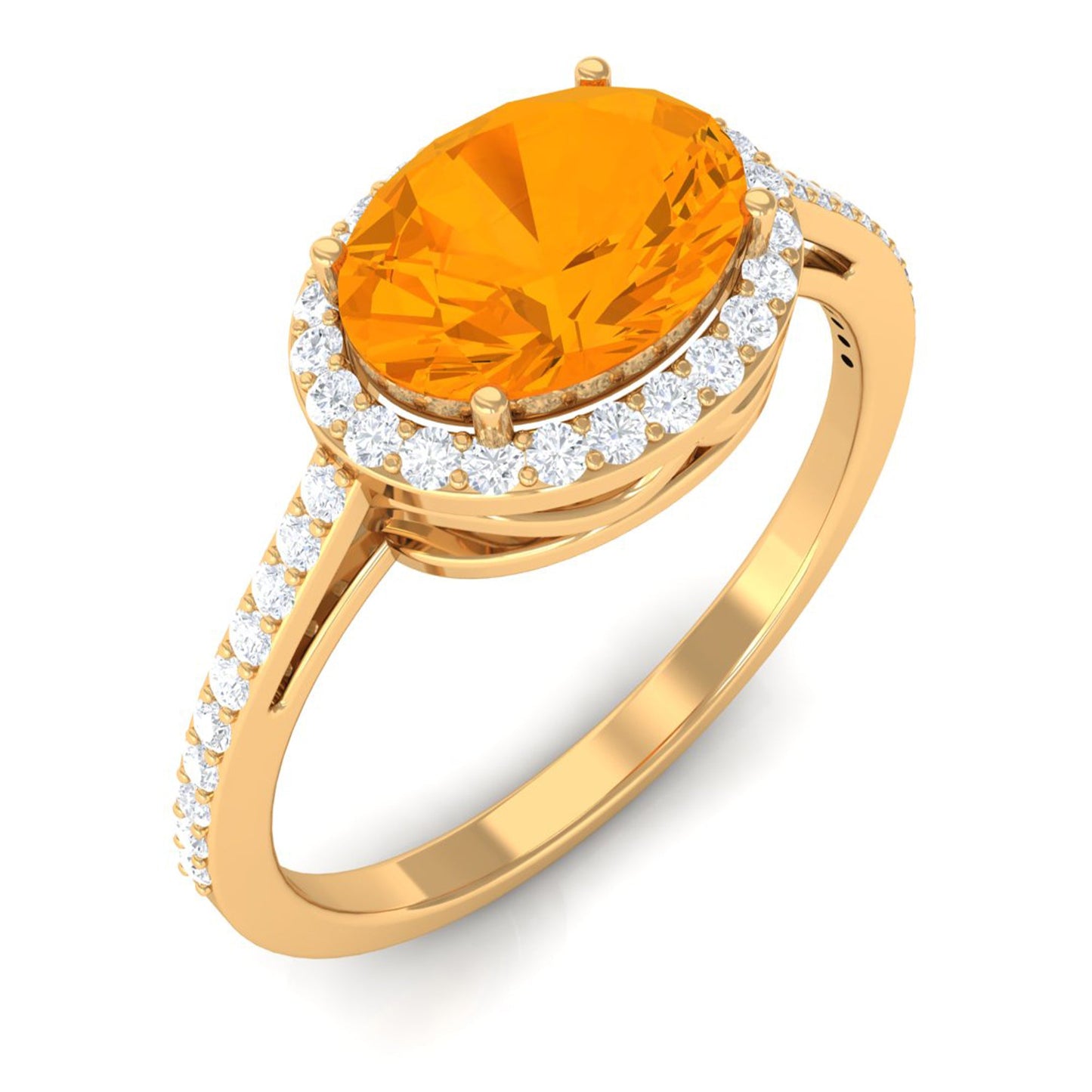 Oval Cut Fire Opal East West Engagement Ring with Diamond Halo