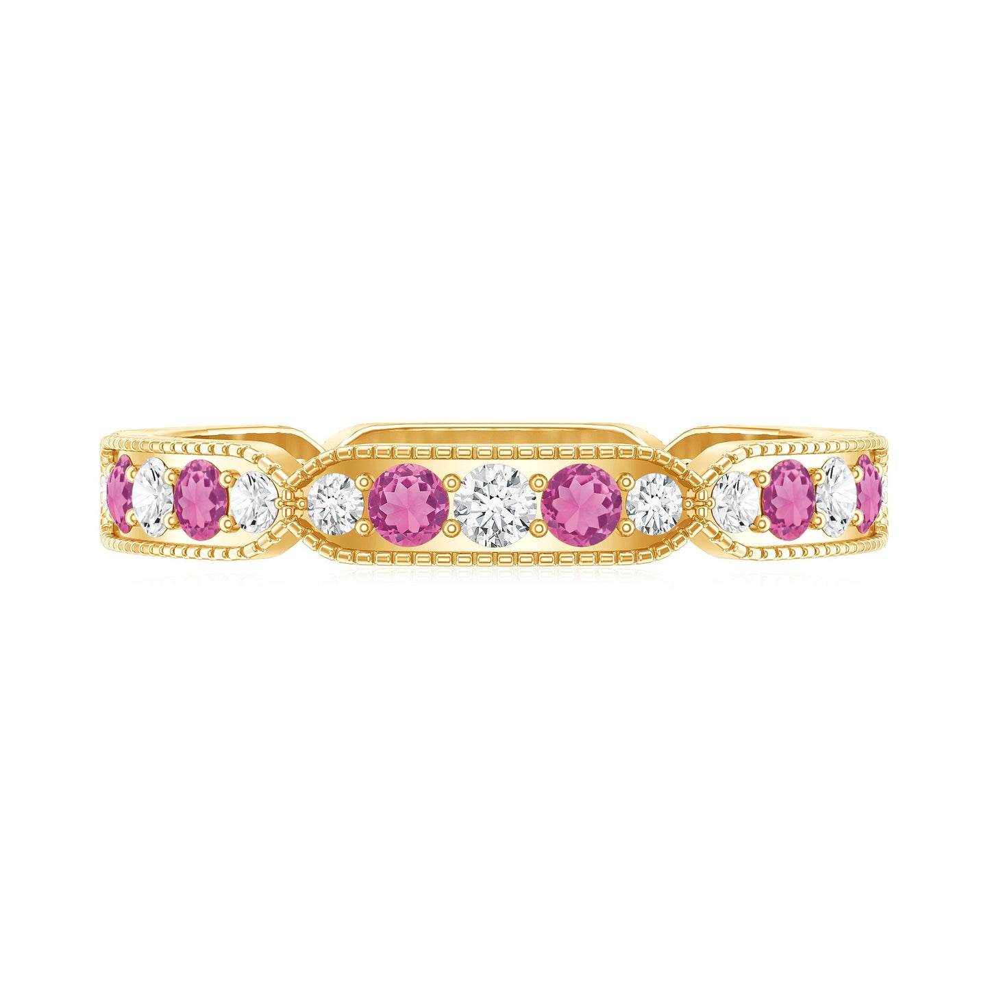 Real Pink Tourmaline and Diamond Eternity Band Ring