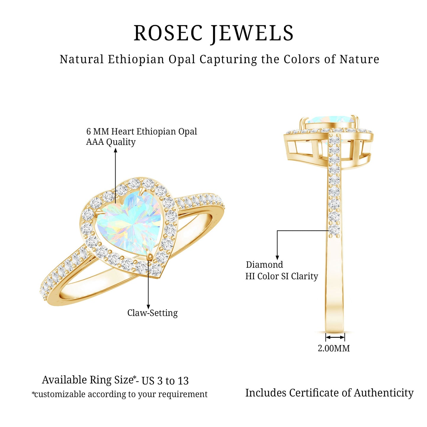 Natural Ethiopian Opal Heart Shaped Engagement Ring with Diamond Halo