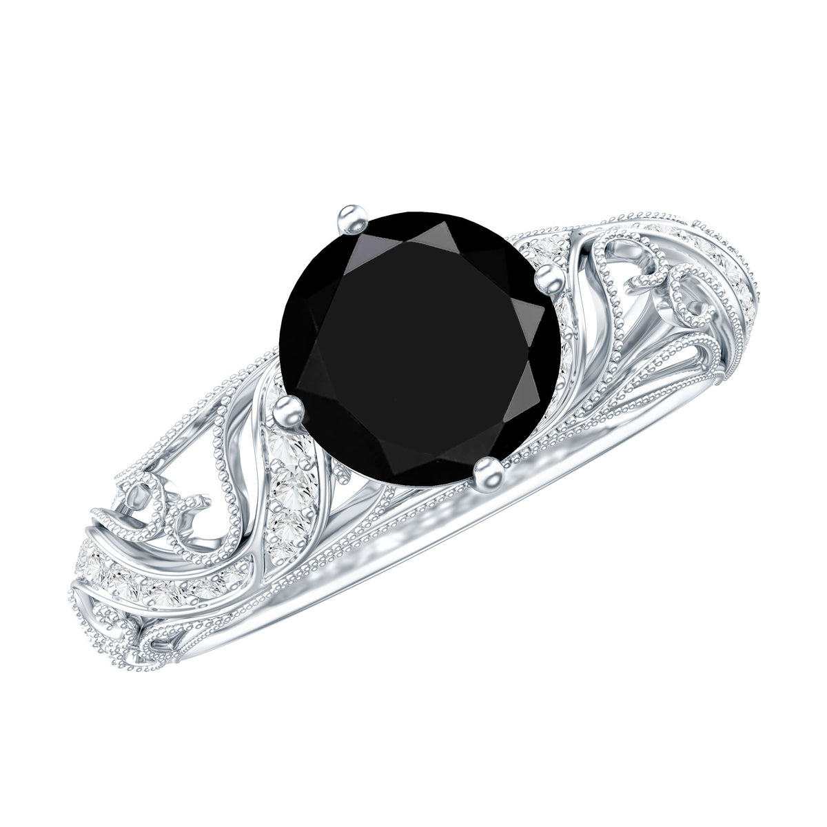 Vintage Inspired Onyx and Diamond Engagement Ring