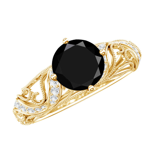 Vintage Inspired Onyx and Diamond Engagement Ring