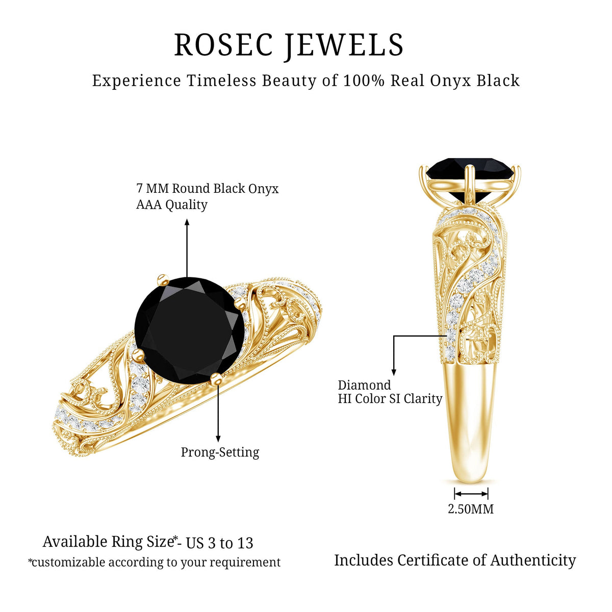 Vintage Inspired Onyx and Diamond Engagement Ring
