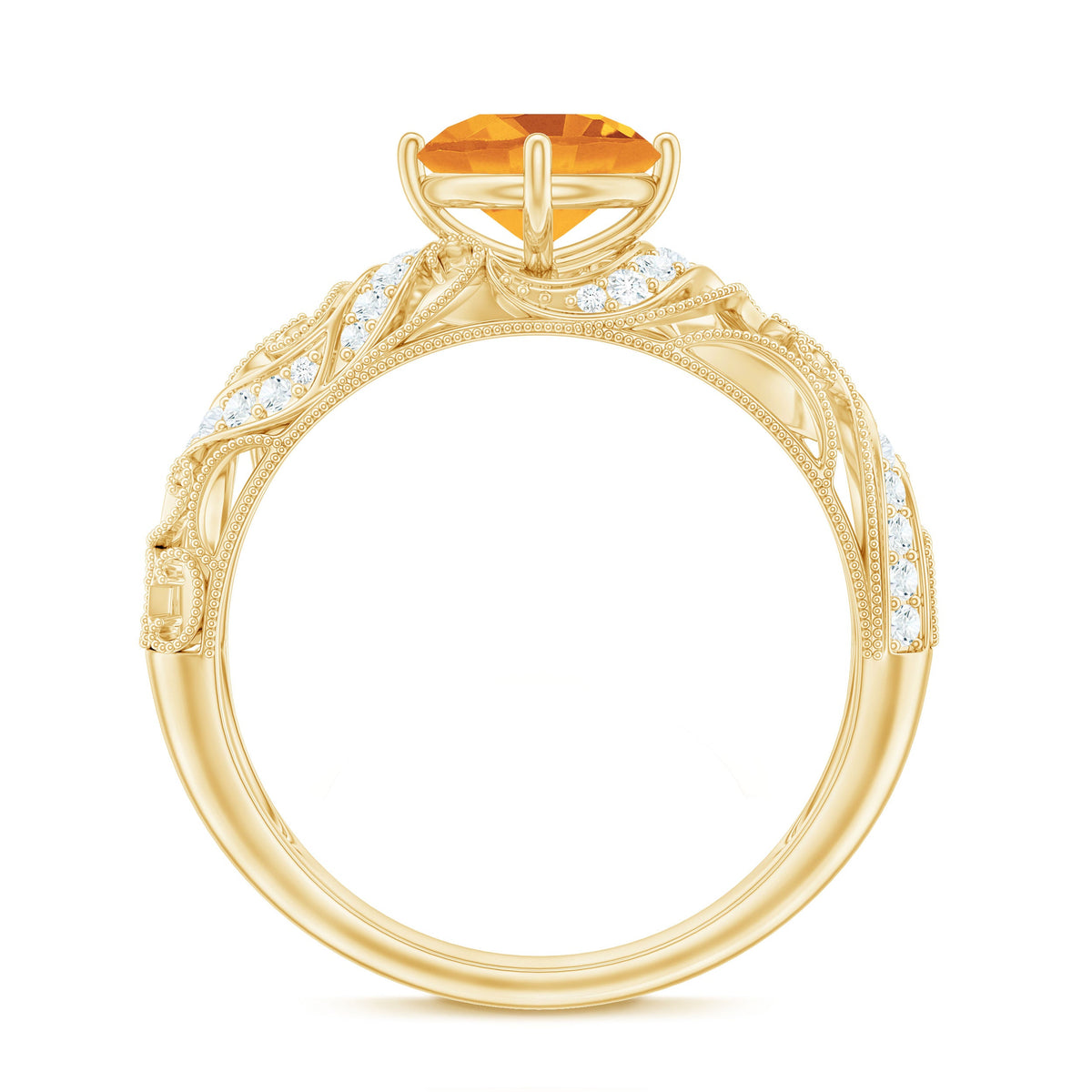 Genuine Citrine Vintage Looking Engagement Ring with Diamond