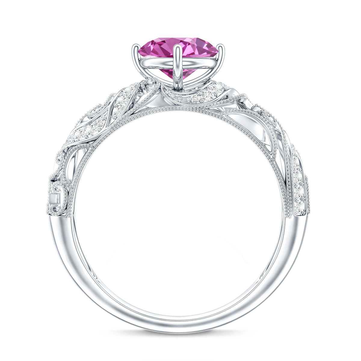 Lab Grown Pink Sapphire Antique Engagement Ring With Diamond