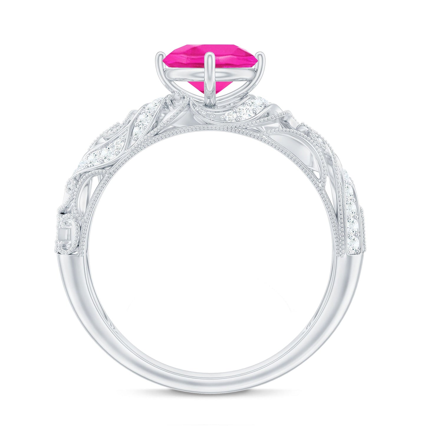 Lab Grown Pink Sapphire Antique Engagement Ring With Diamond