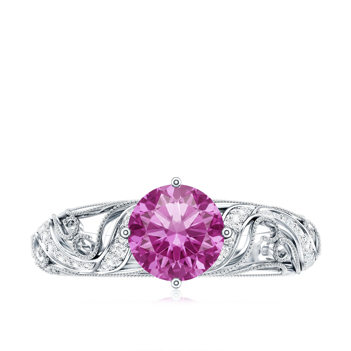 Lab Grown Pink Sapphire Antique Engagement Ring With Diamond
