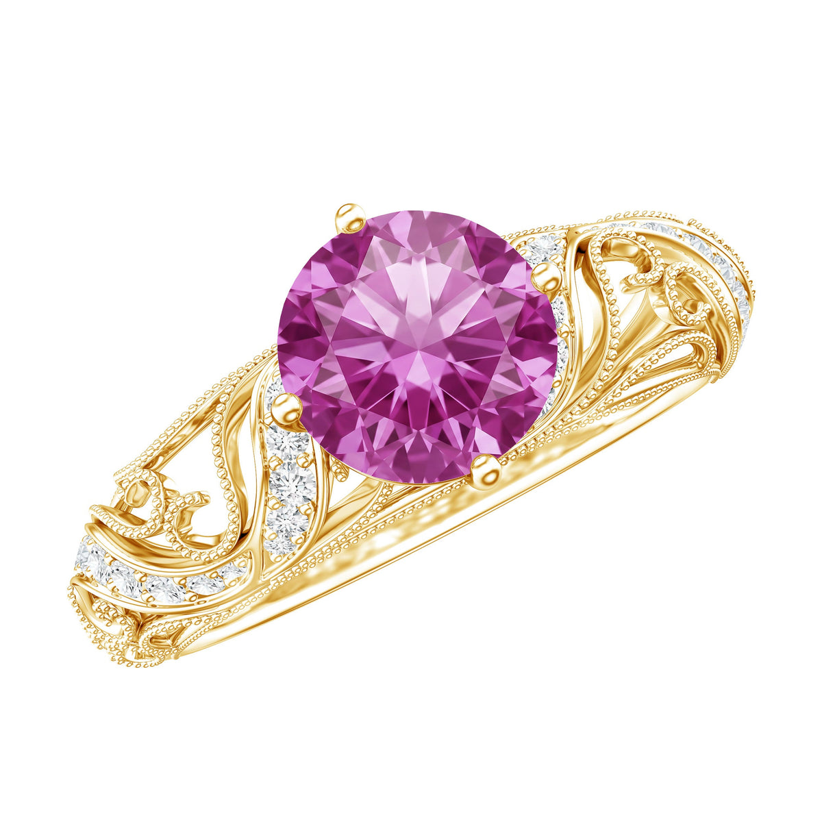 Lab Grown Pink Sapphire Antique Engagement Ring With Diamond
