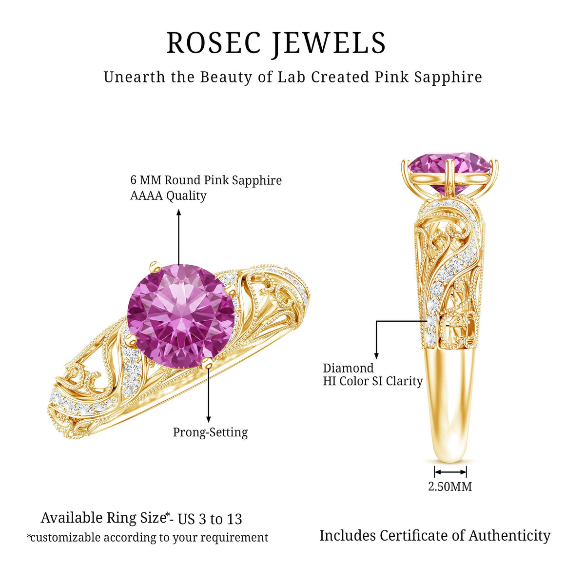 Lab Grown Pink Sapphire Antique Engagement Ring With Diamond