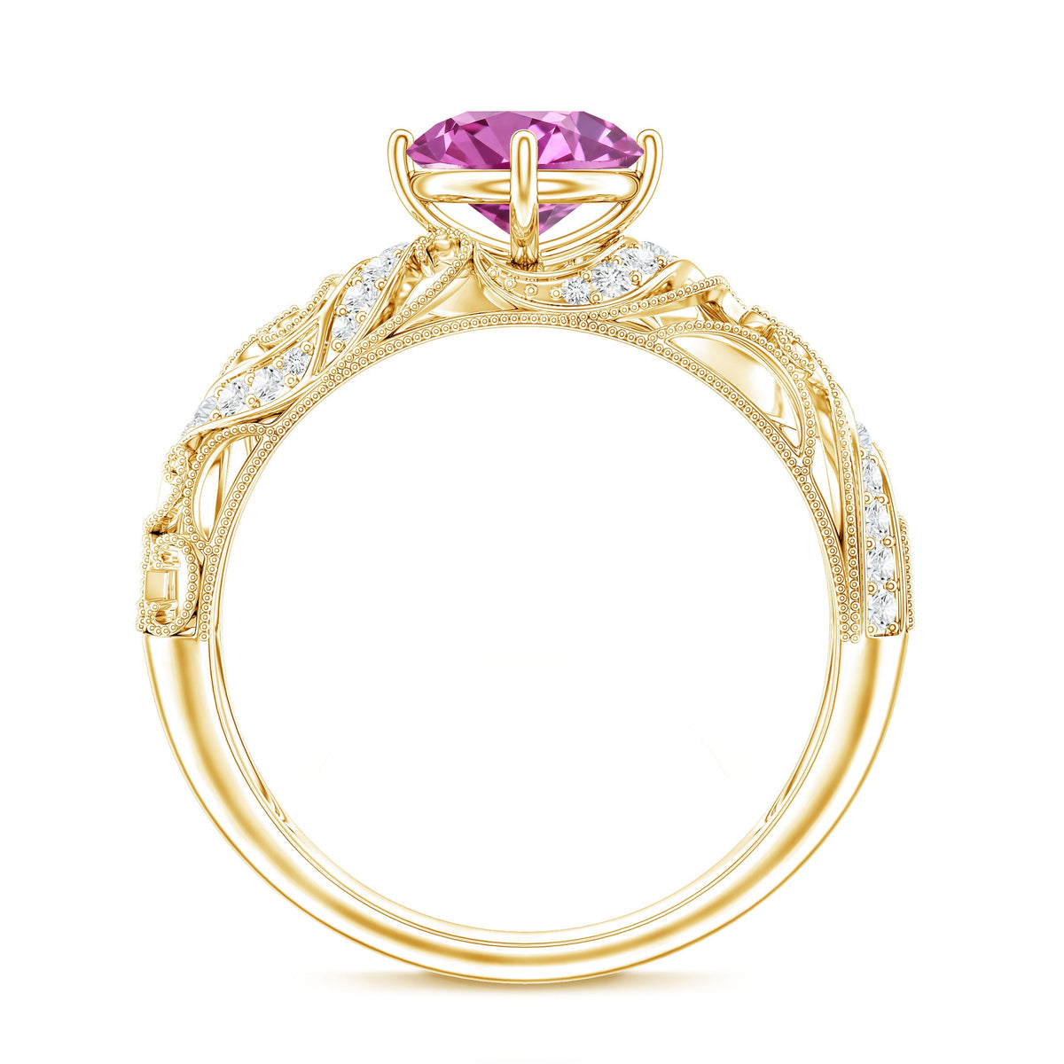 Lab Grown Pink Sapphire Antique Engagement Ring With Diamond