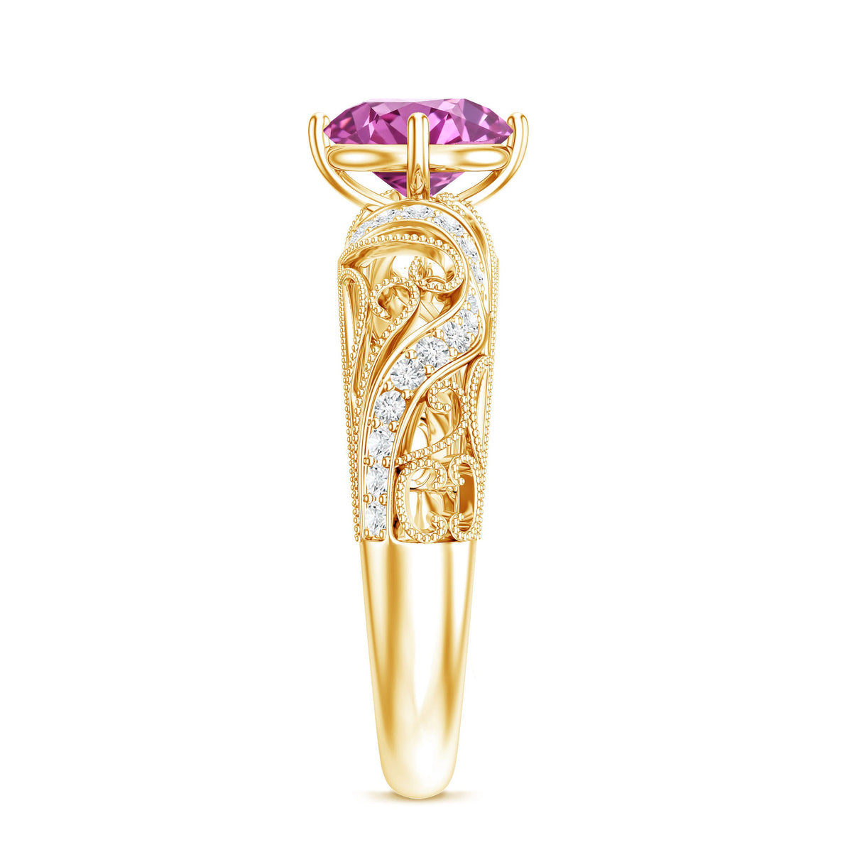 Lab Grown Pink Sapphire Antique Engagement Ring With Diamond