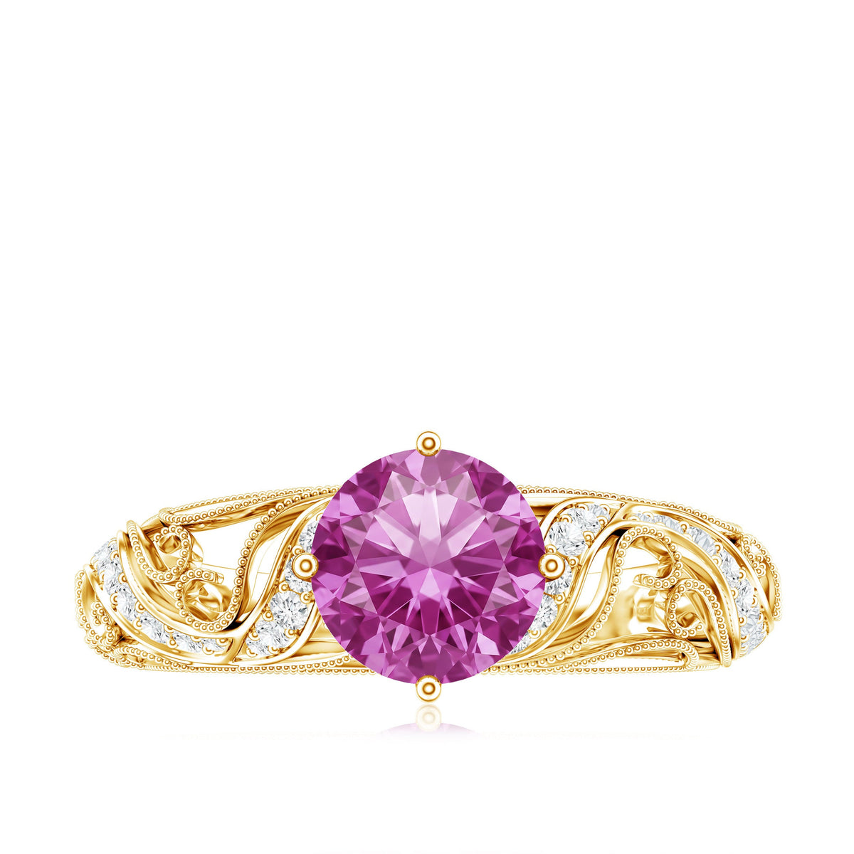 Lab Grown Pink Sapphire Antique Engagement Ring With Diamond