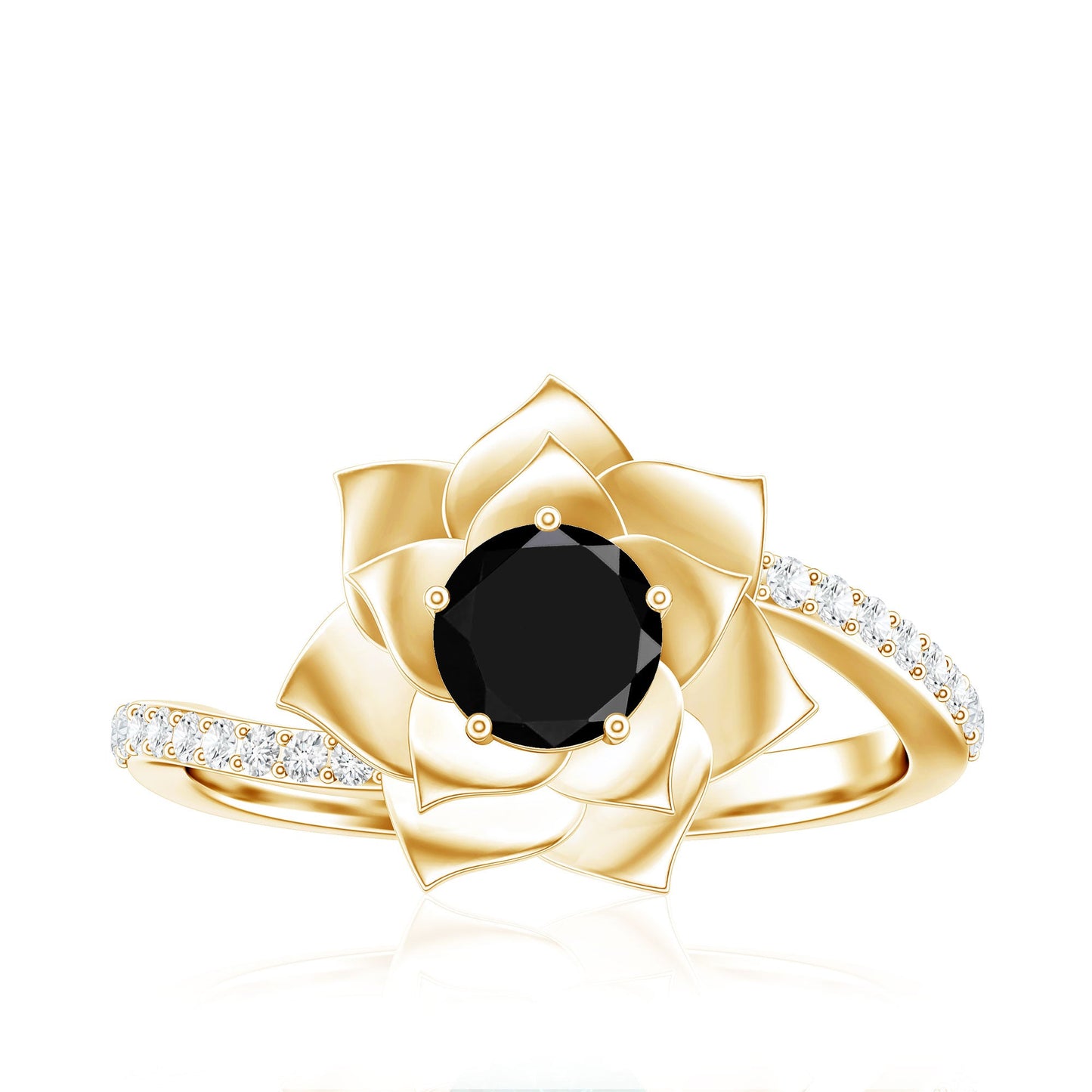 Certified 0.8 Carat Lab Grown Black Diamond Flower Engagement Ring with White Diamond