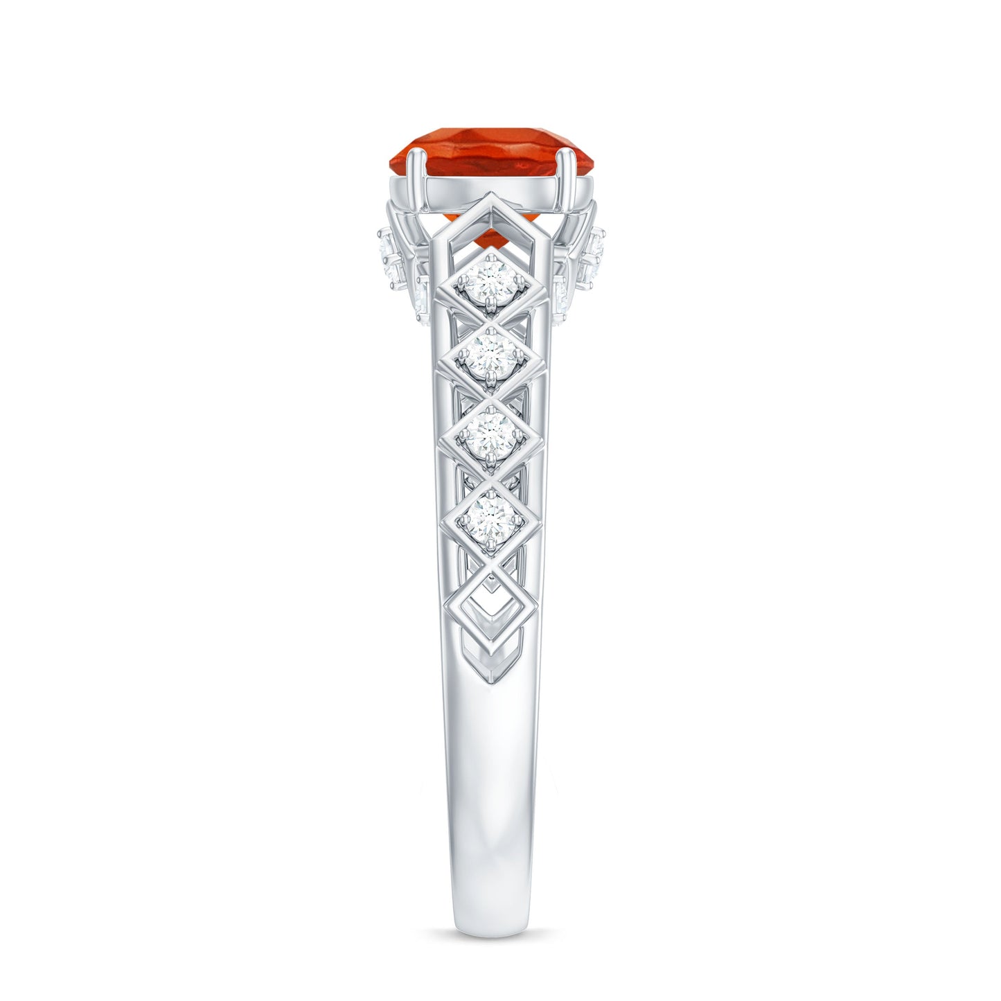 0.7 Carat Solitaire Fire Opal and Diamond Art Deco Engagement Ring