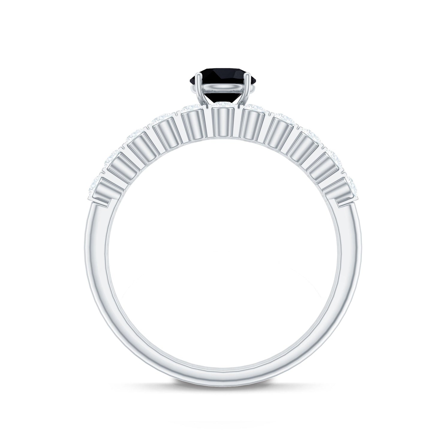 Round Cut Black Onyx and Diamond Stacking Wedding Ring Set
