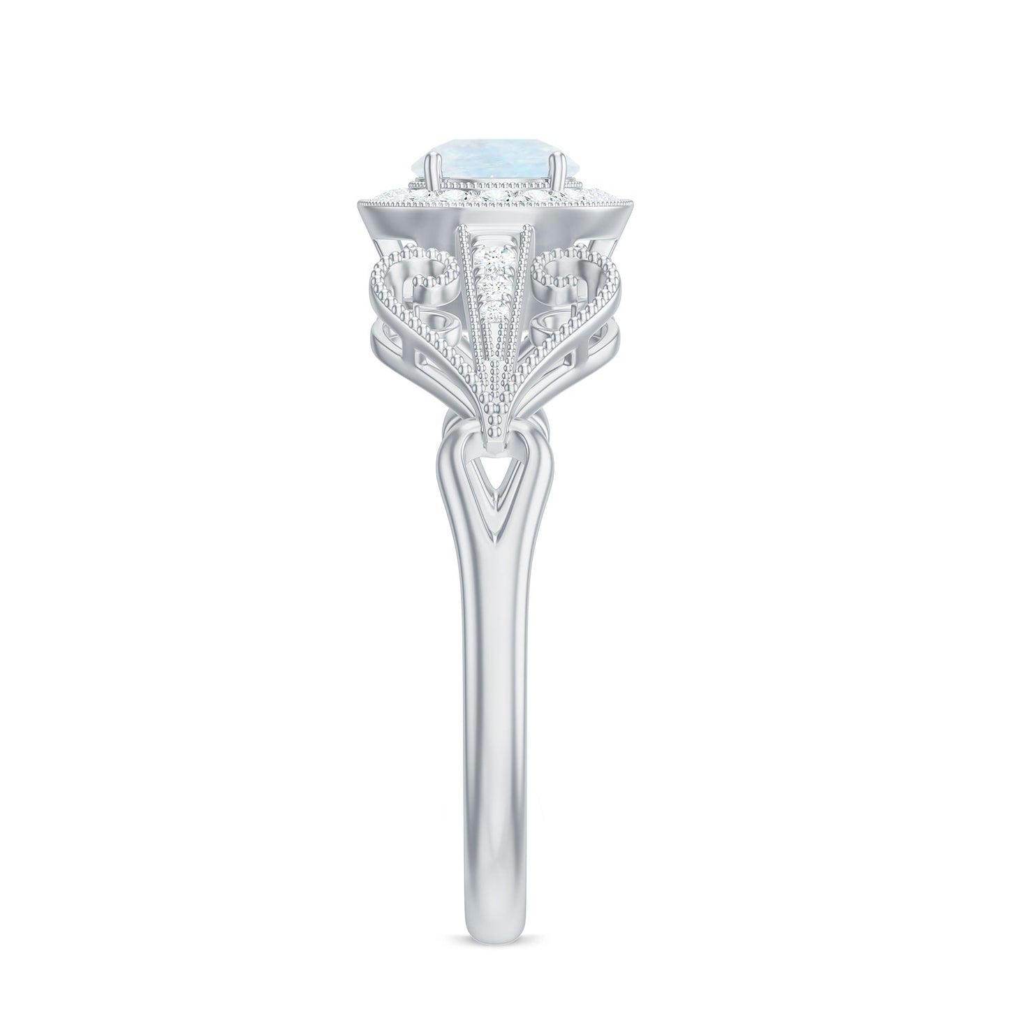 Vintage Inspired Moonstone and Diamond Engagement Ring