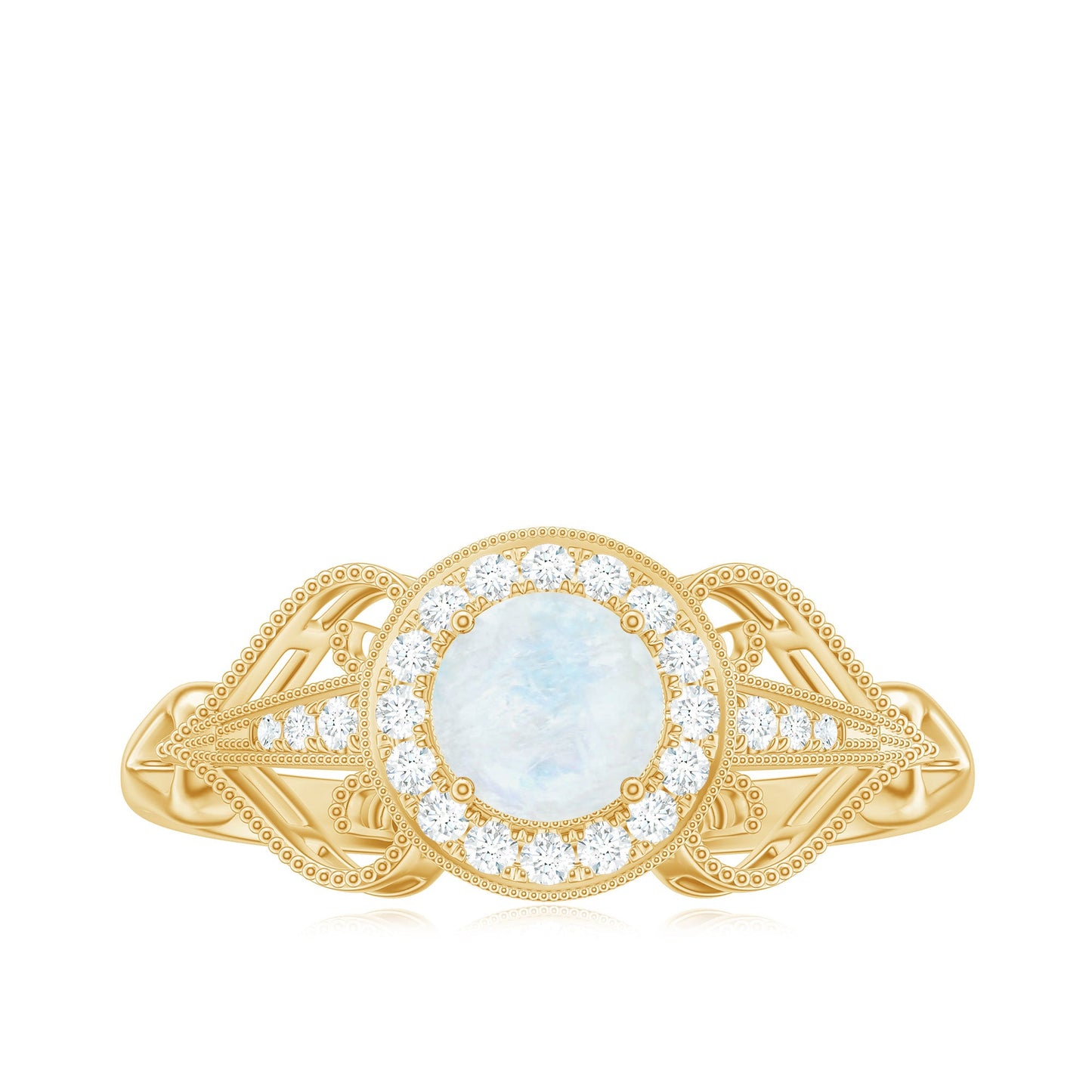 Vintage Inspired Moonstone and Diamond Engagement Ring
