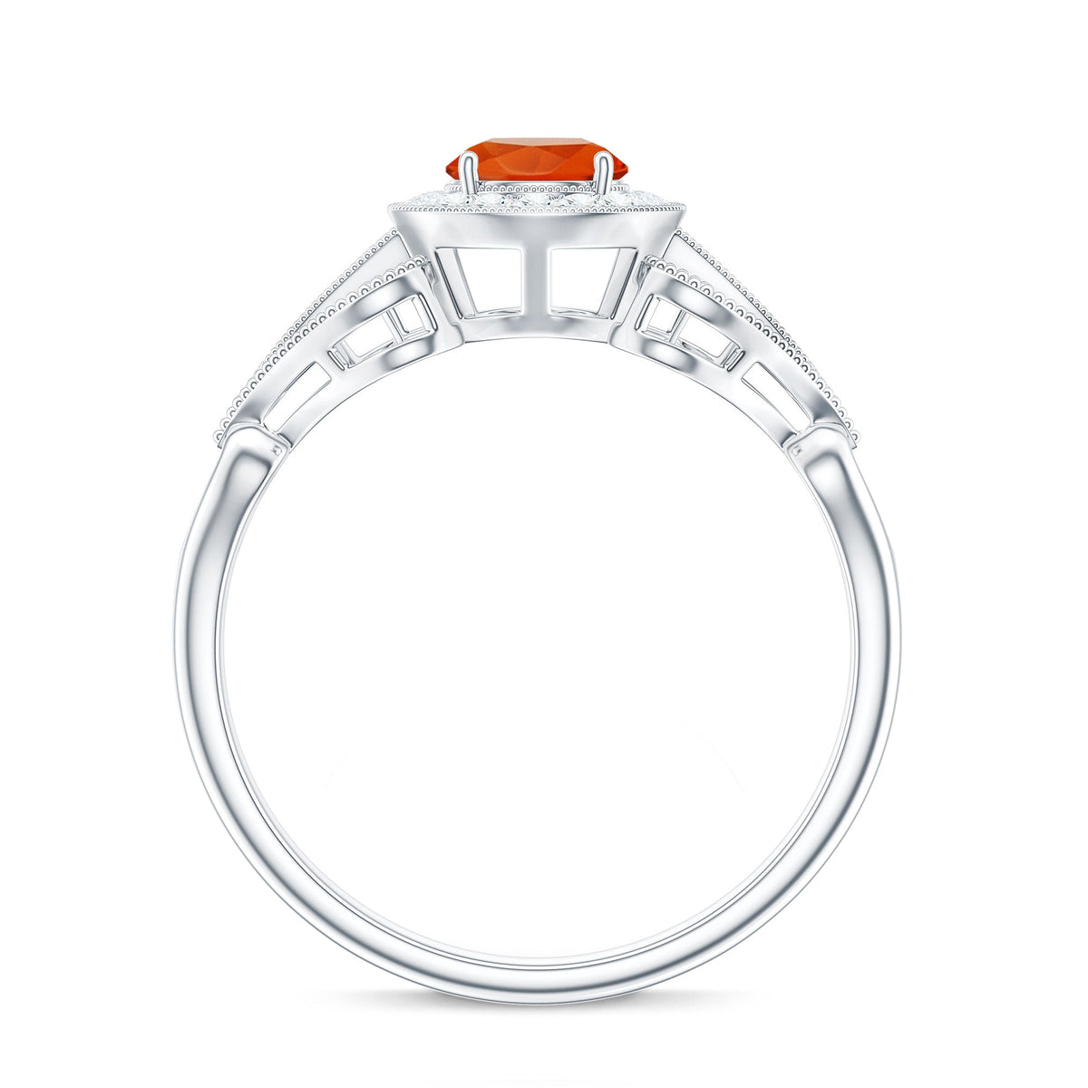 Real 0.45 Carat Fire Opal and Diamond Vintage Inspired Engagement Ring