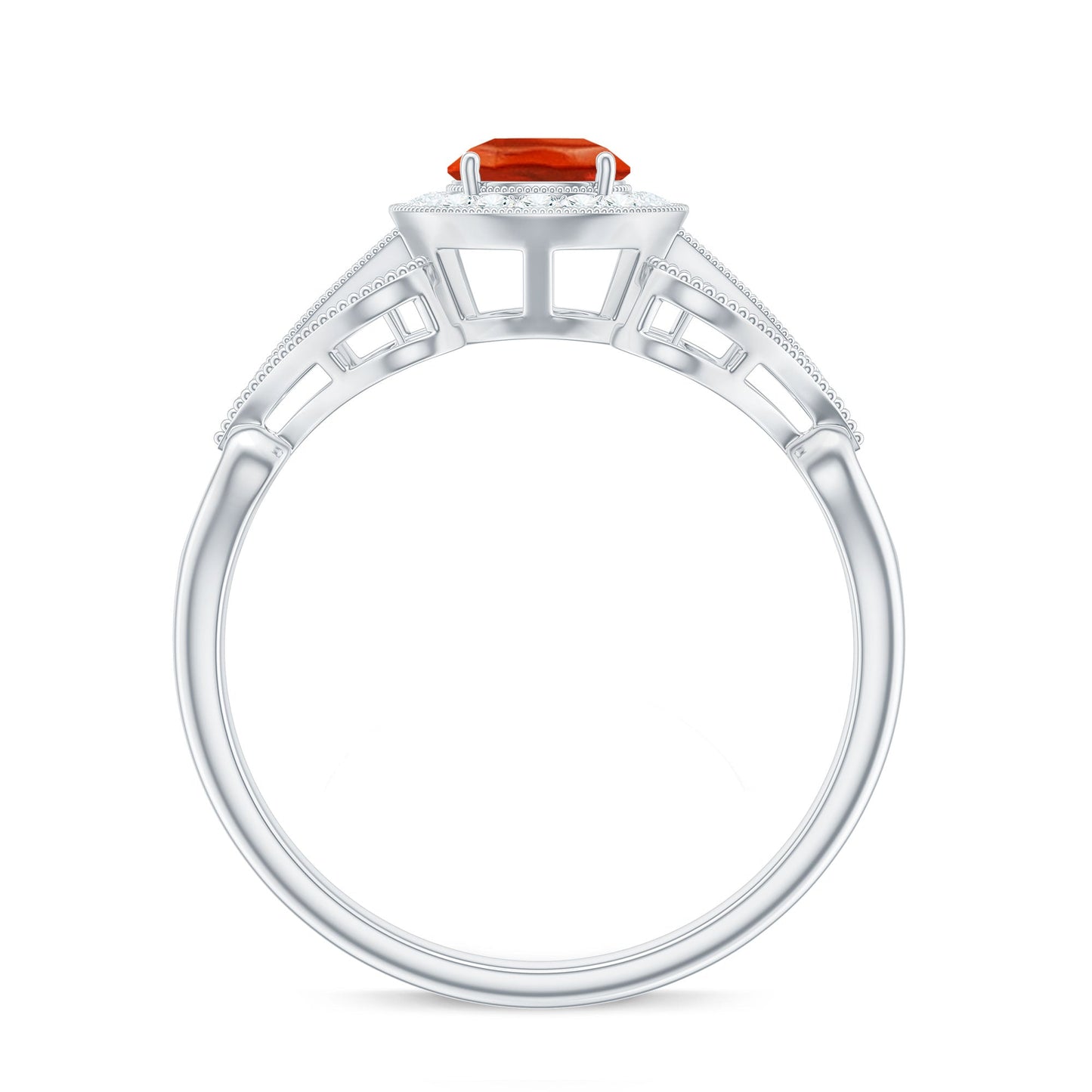 Real 0.45 Carat Fire Opal and Diamond Vintage Inspired Engagement Ring