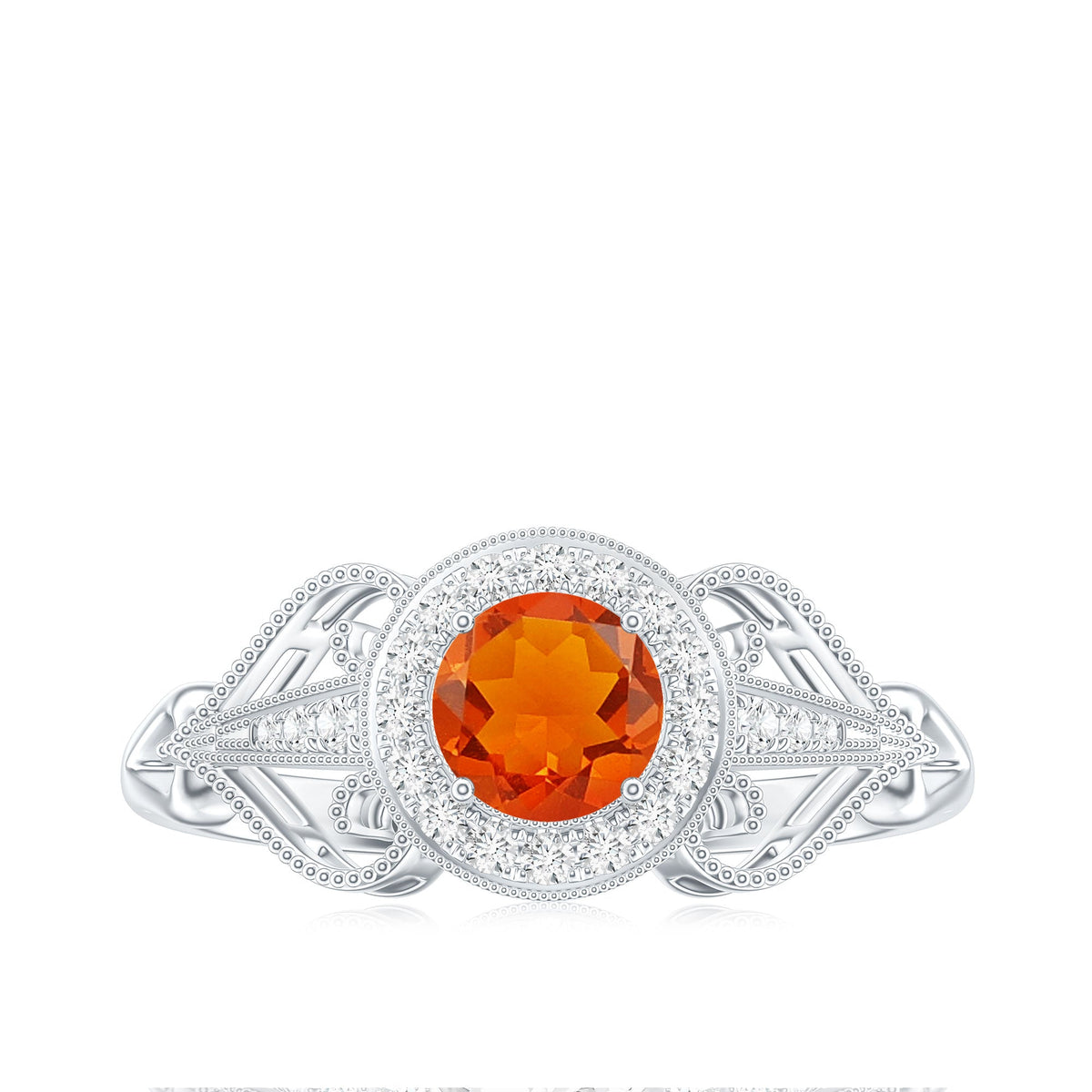 Real 0.45 Carat Fire Opal and Diamond Vintage Inspired Engagement Ring