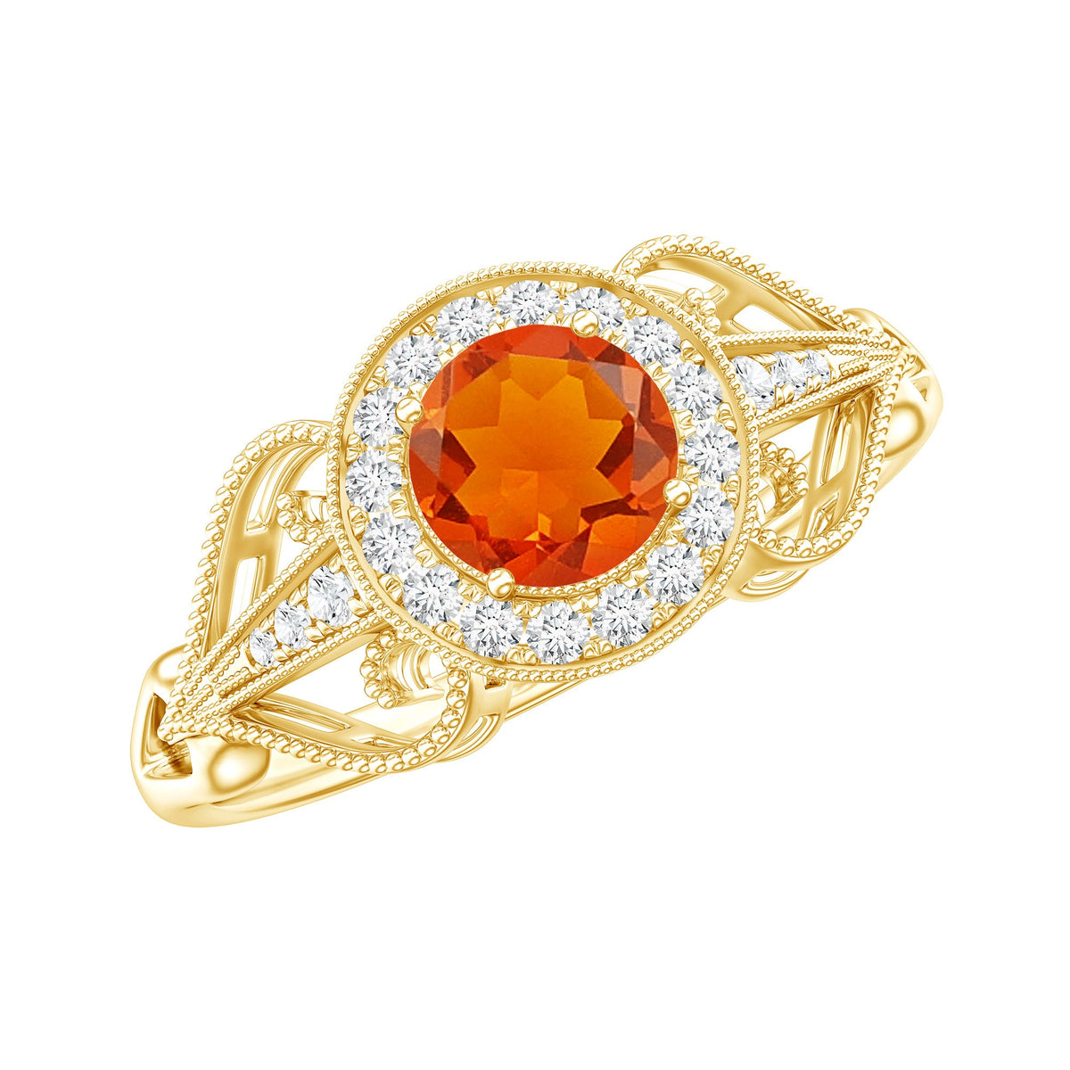 Real 0.45 Carat Fire Opal and Diamond Vintage Inspired Engagement Ring