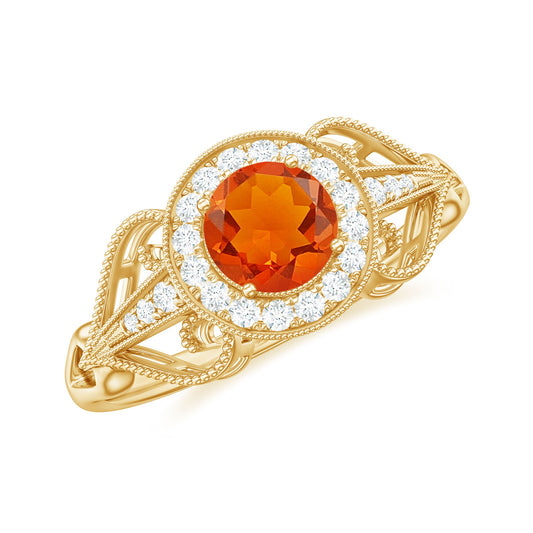 Real 0.45 Carat Fire Opal and Diamond Vintage Inspired Engagement Ring