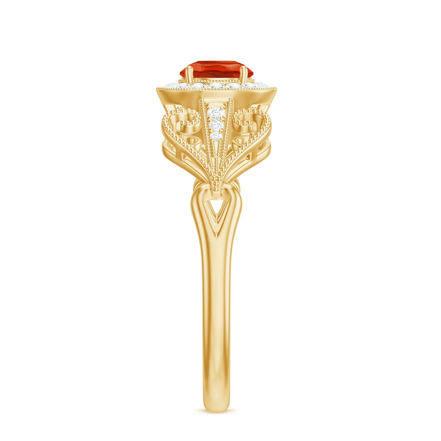 Real 0.45 Carat Fire Opal and Diamond Vintage Inspired Engagement Ring