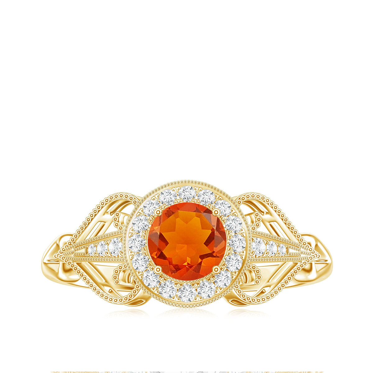 Real 0.45 Carat Fire Opal and Diamond Vintage Inspired Engagement Ring