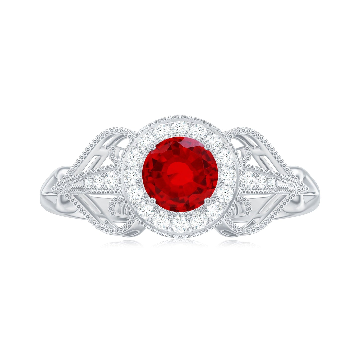 Lab Created Ruby and Diamond Vintage Engagement Ring
