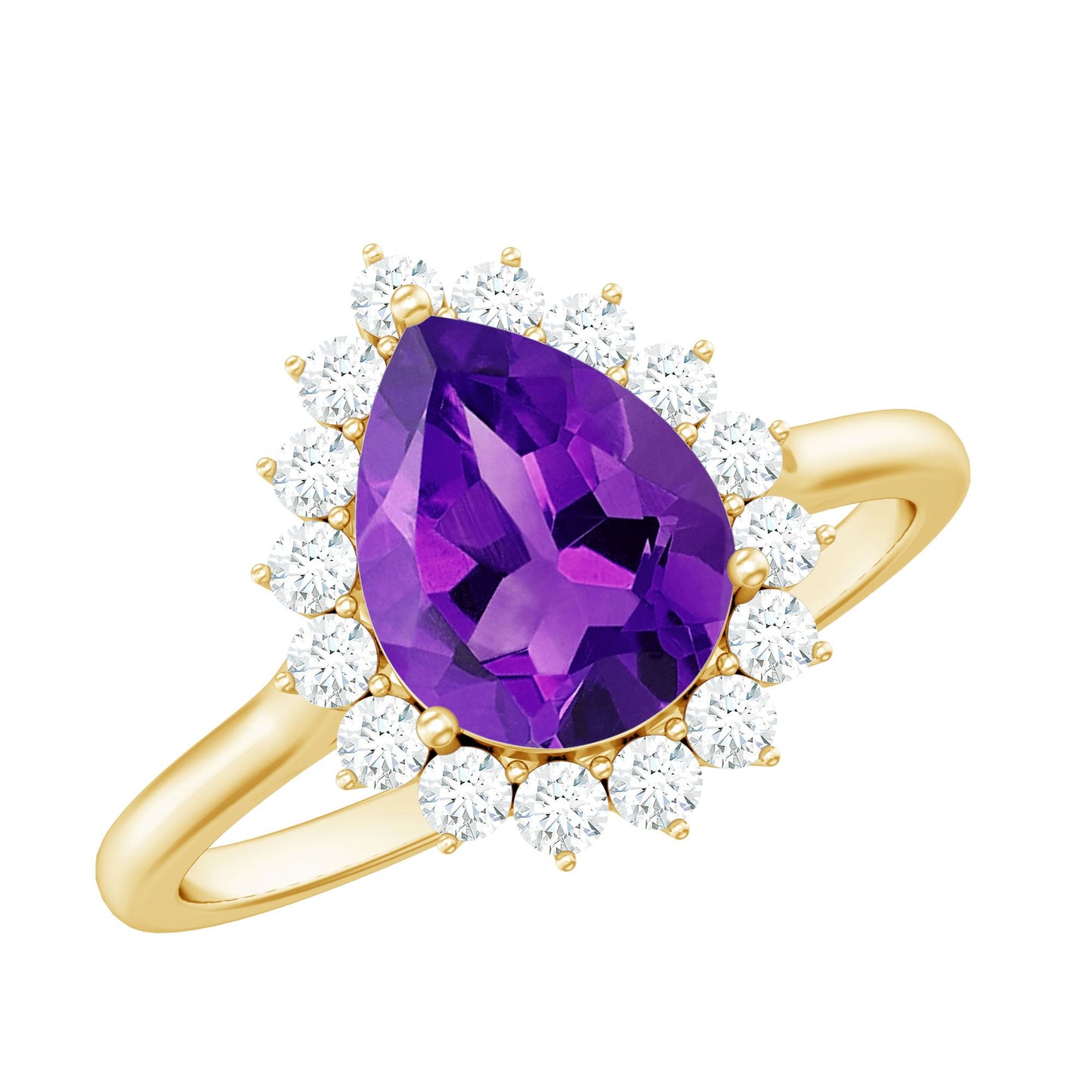 Natural 1 Carat Amethyst Pear Shaped Engagement Ring with Diamond Halo