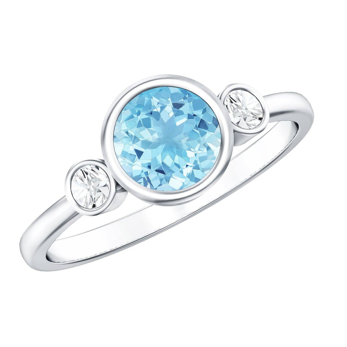 Bezel Set Real Aquamarine Diamond Engagement Ring with Certificate