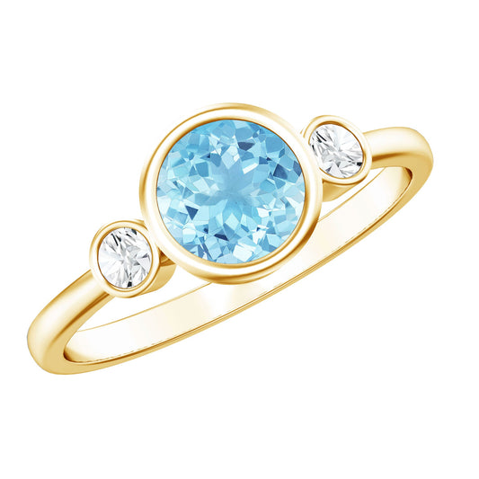 Bezel Set Real Aquamarine Diamond Engagement Ring with Certificate