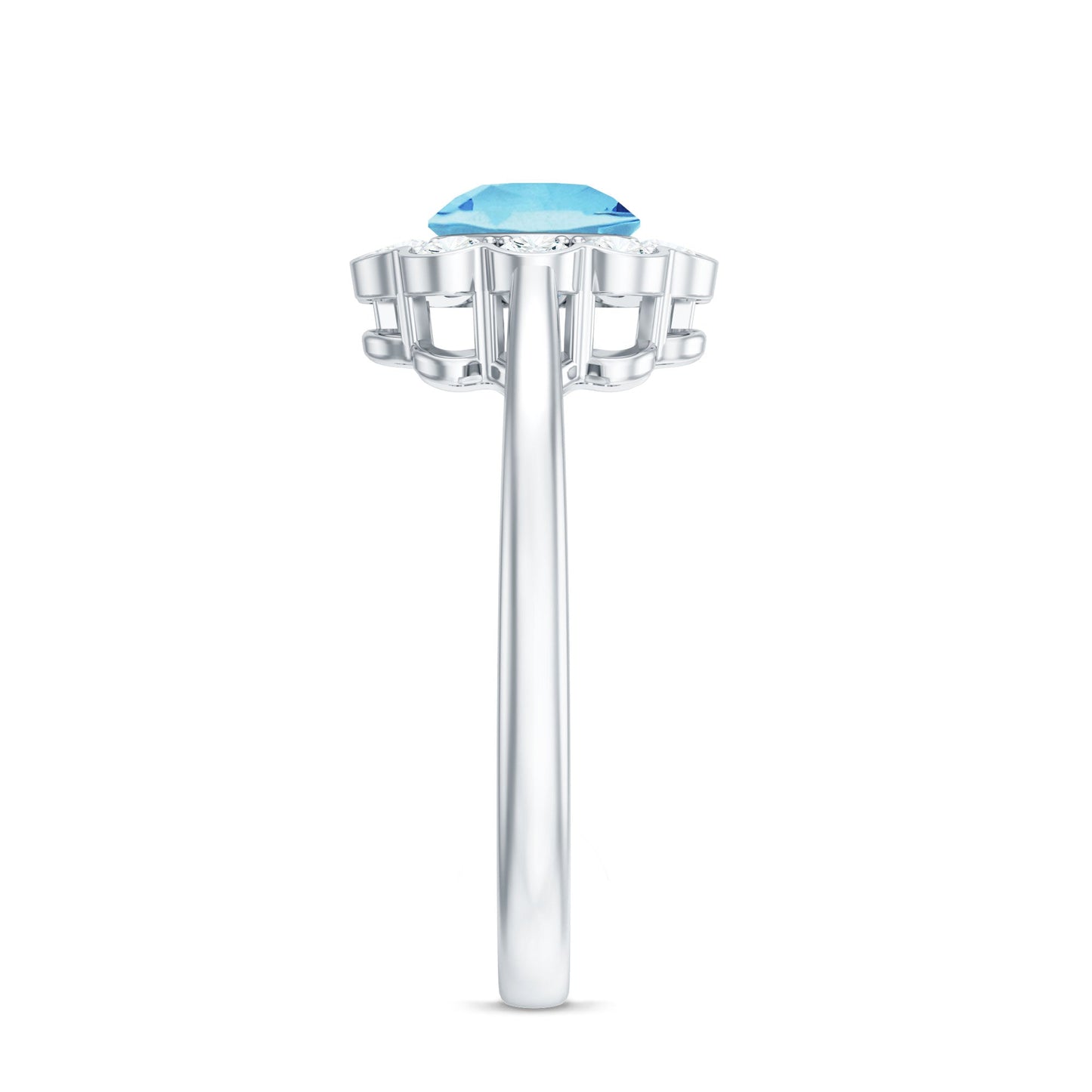 Certified 0.8 Carat Real Aquamarine Engagement Ring with Diamond Flower Halo