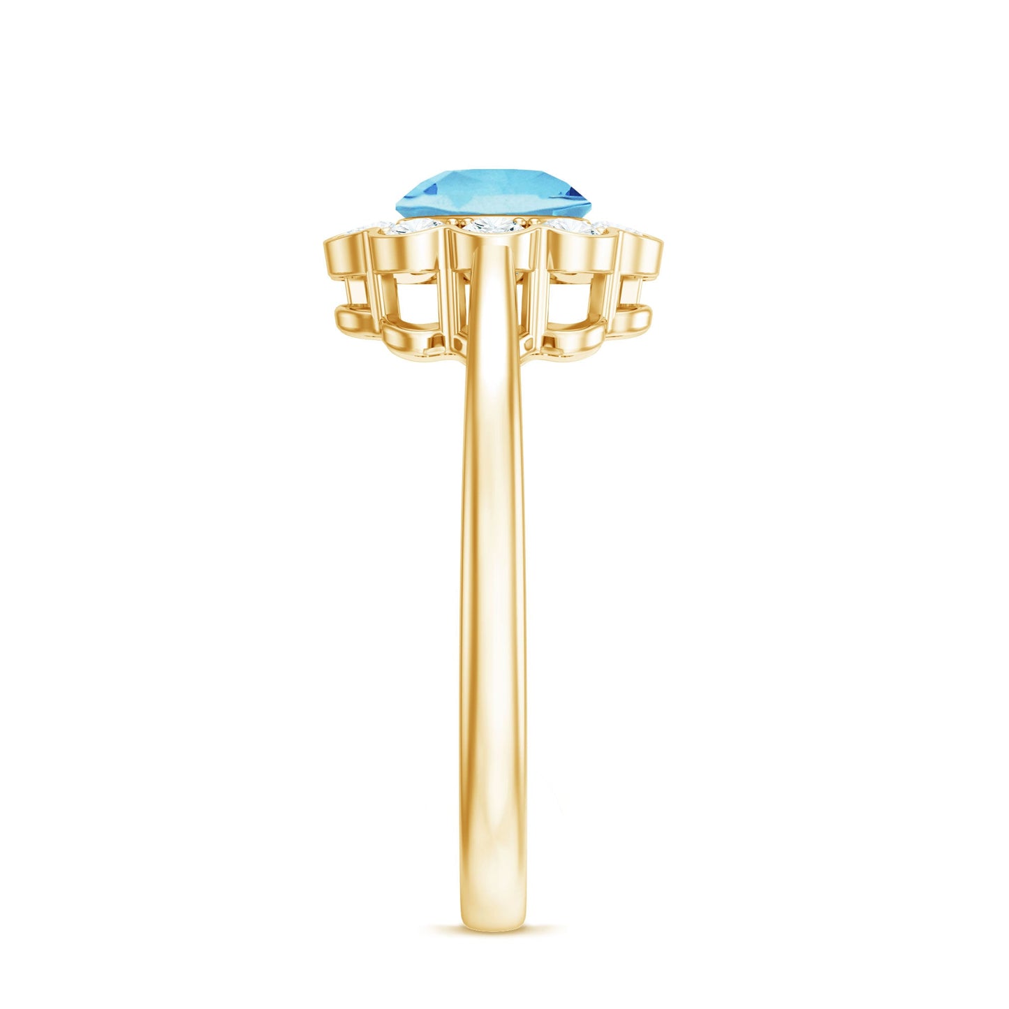 Certified 0.8 Carat Real Aquamarine Engagement Ring with Diamond Flower Halo