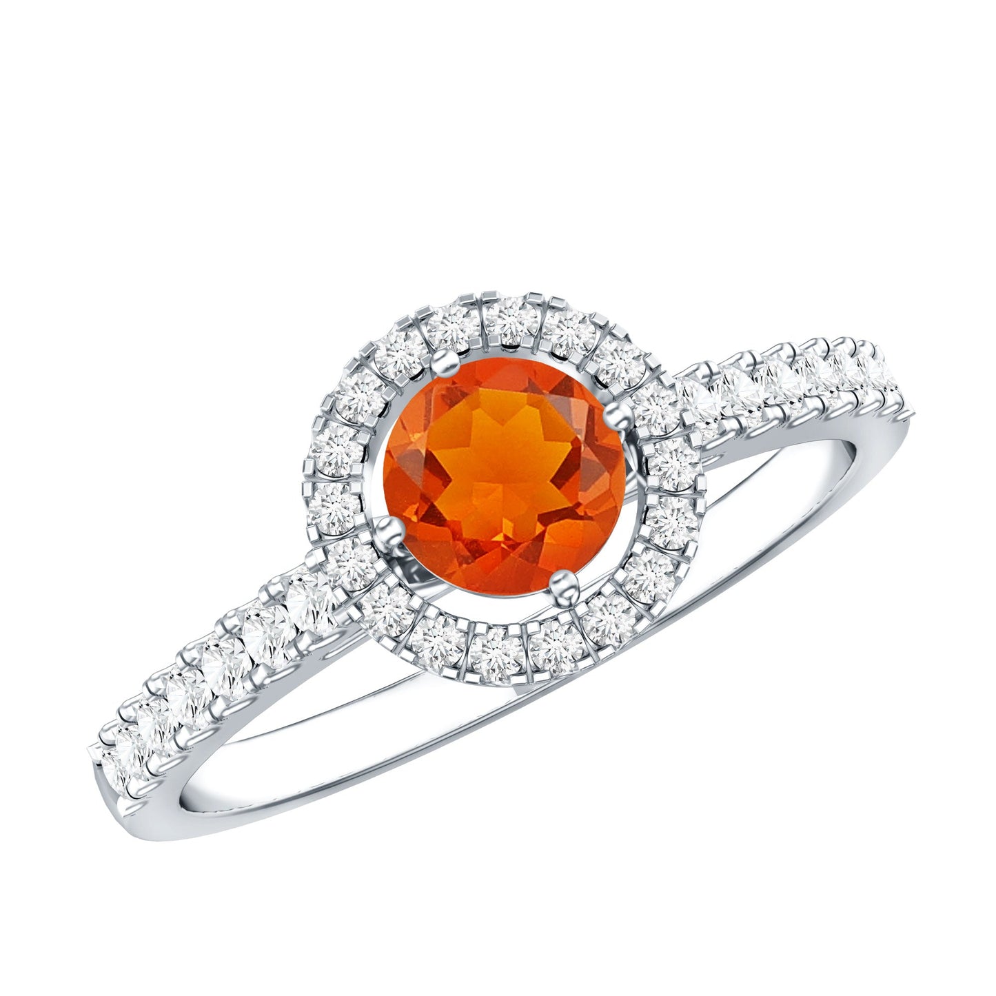 0.45 Carat Real Fire Opal and Diamond Halo Engagement Ring