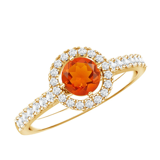 0.45 Carat Real Fire Opal and Diamond Halo Engagement Ring