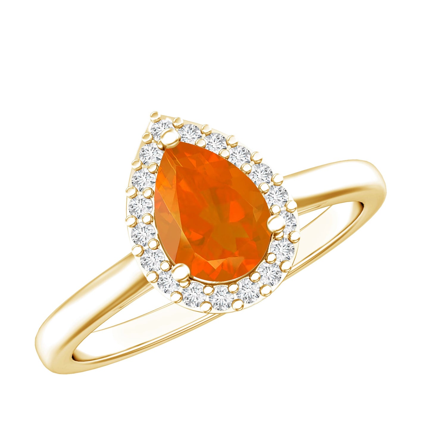 0.6 Carat Teardrop Fire Opal Ring with Diamond Halo