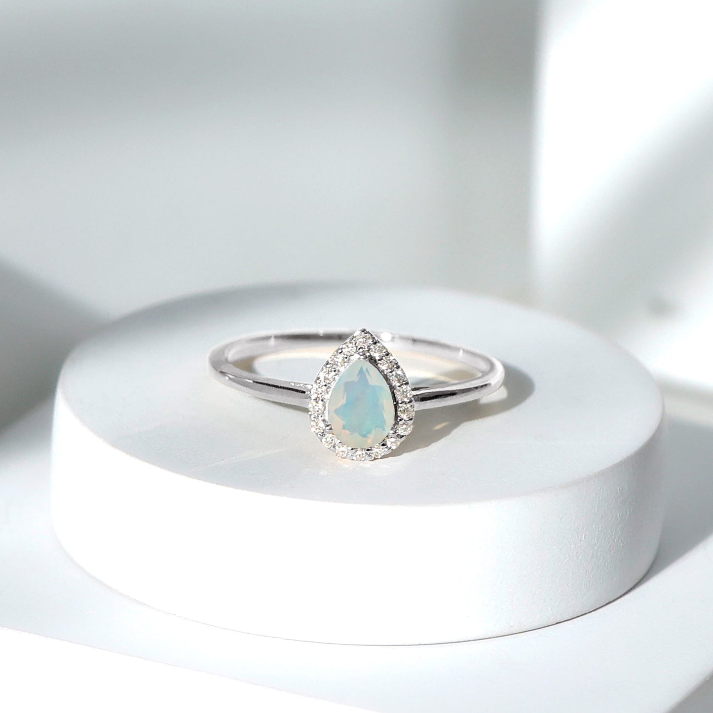 Certified Real 5X7 mm Ethiopian Opal Engagement Ring with Diamond Halo