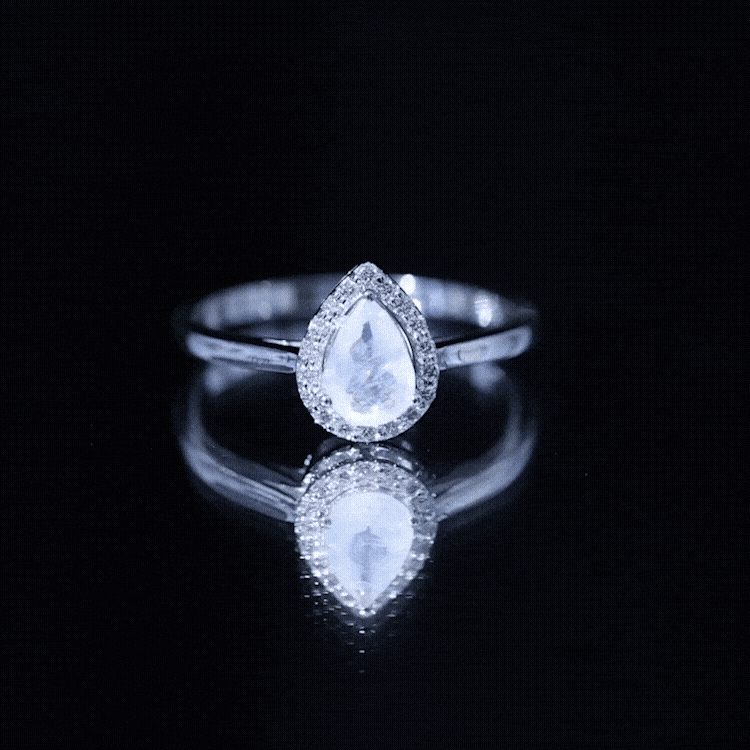 Pear Shaped Moonstone Halo Engagement Ring with Diamond