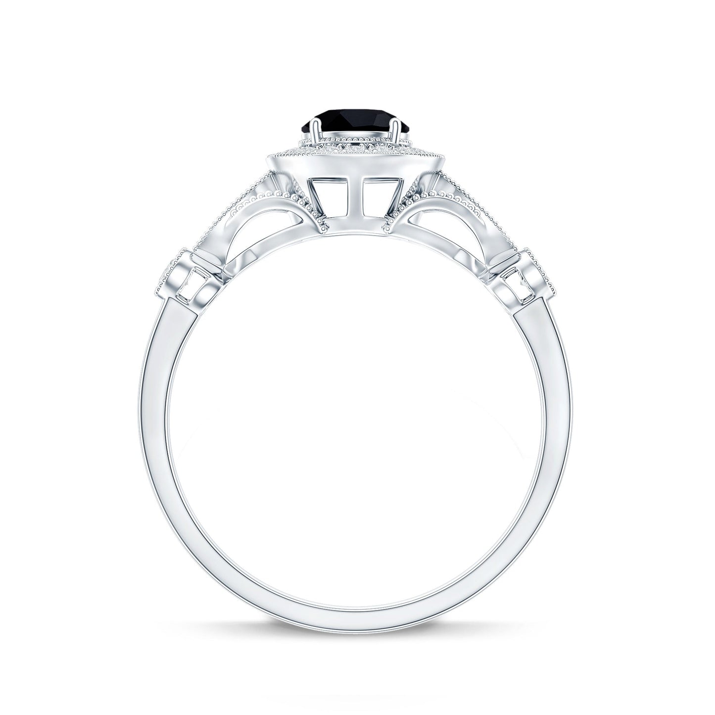 Vintage Inspired Black Onyx and Diamond Engagement Ring