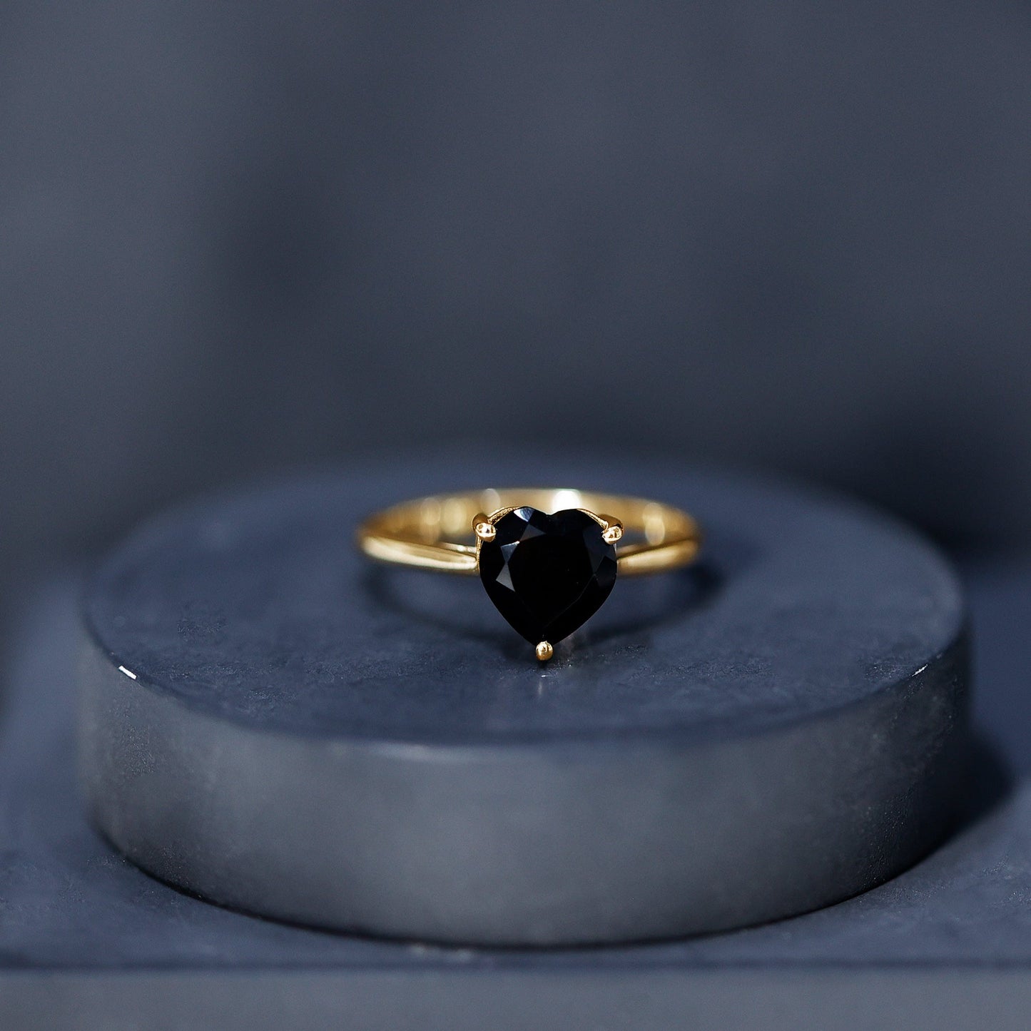 Solitaire Black Onyx Heart Promise Ring for Women