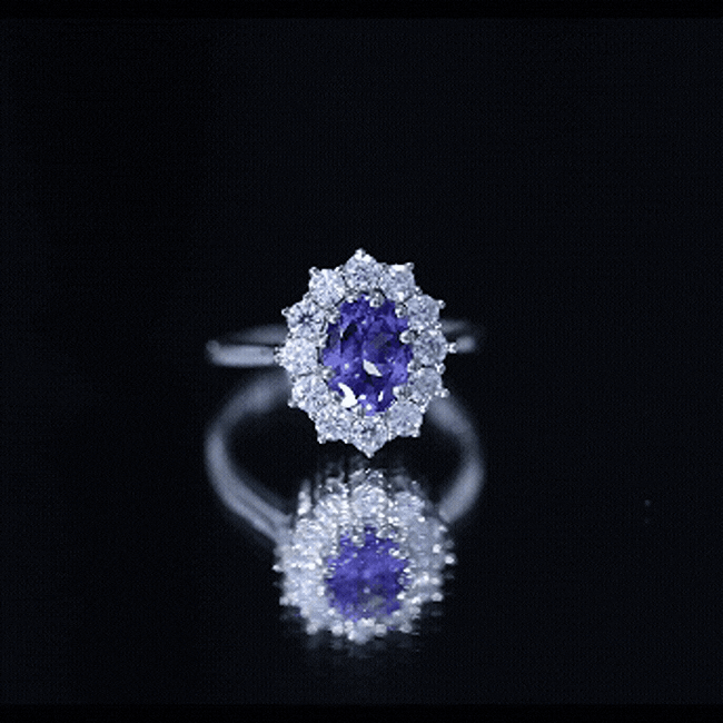 Certified Real 1.3 Carat Tanzanite Oval Engagement Ring with Halo