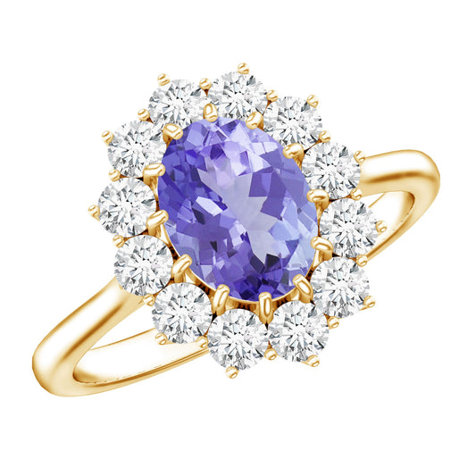 Certified Real 1.3 Carat Tanzanite Oval Engagement Ring with Halo