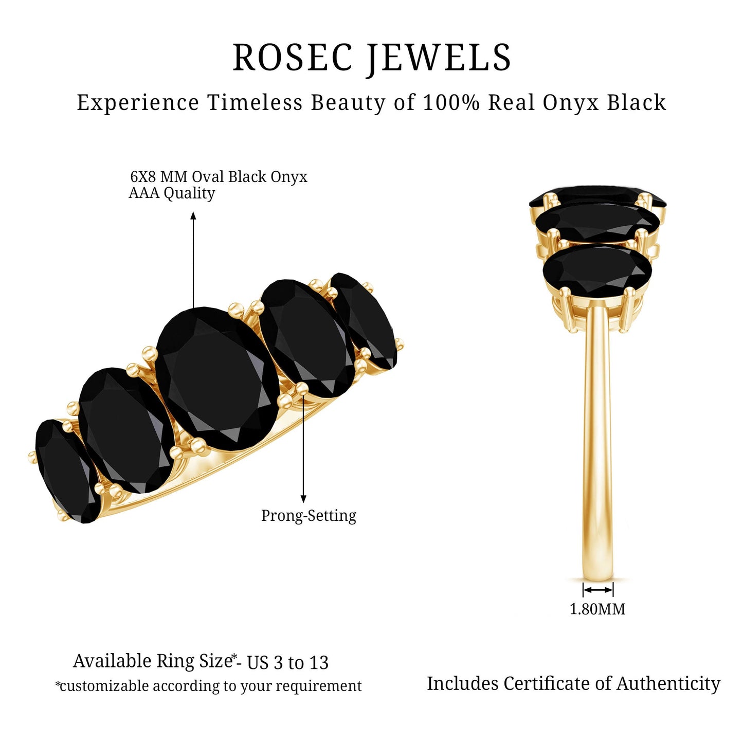 Oval Shaped Black Onyx 5 Stone Anniversary Ring