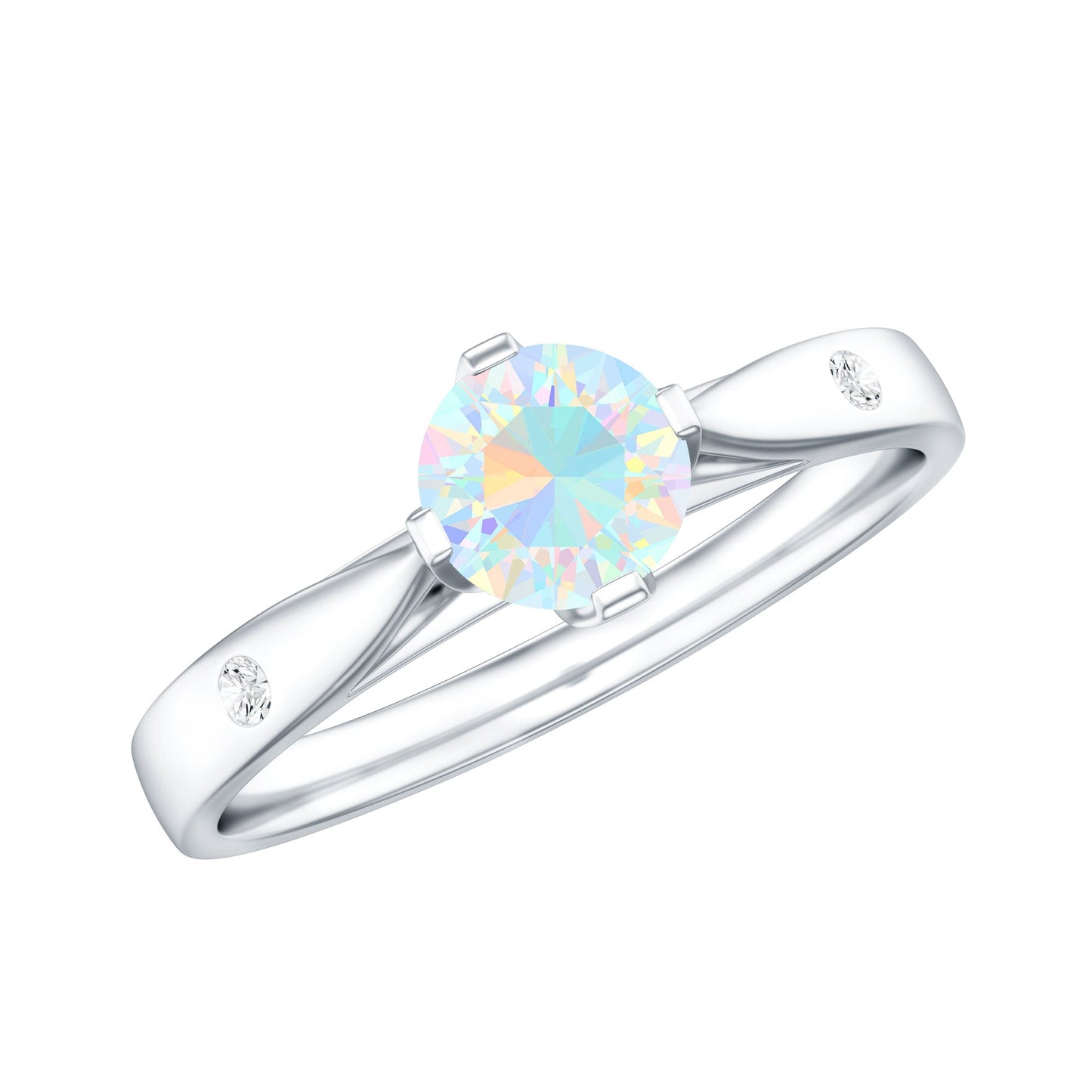 Natural Solitaire Ethiopian Opal Promise Ring with Diamond