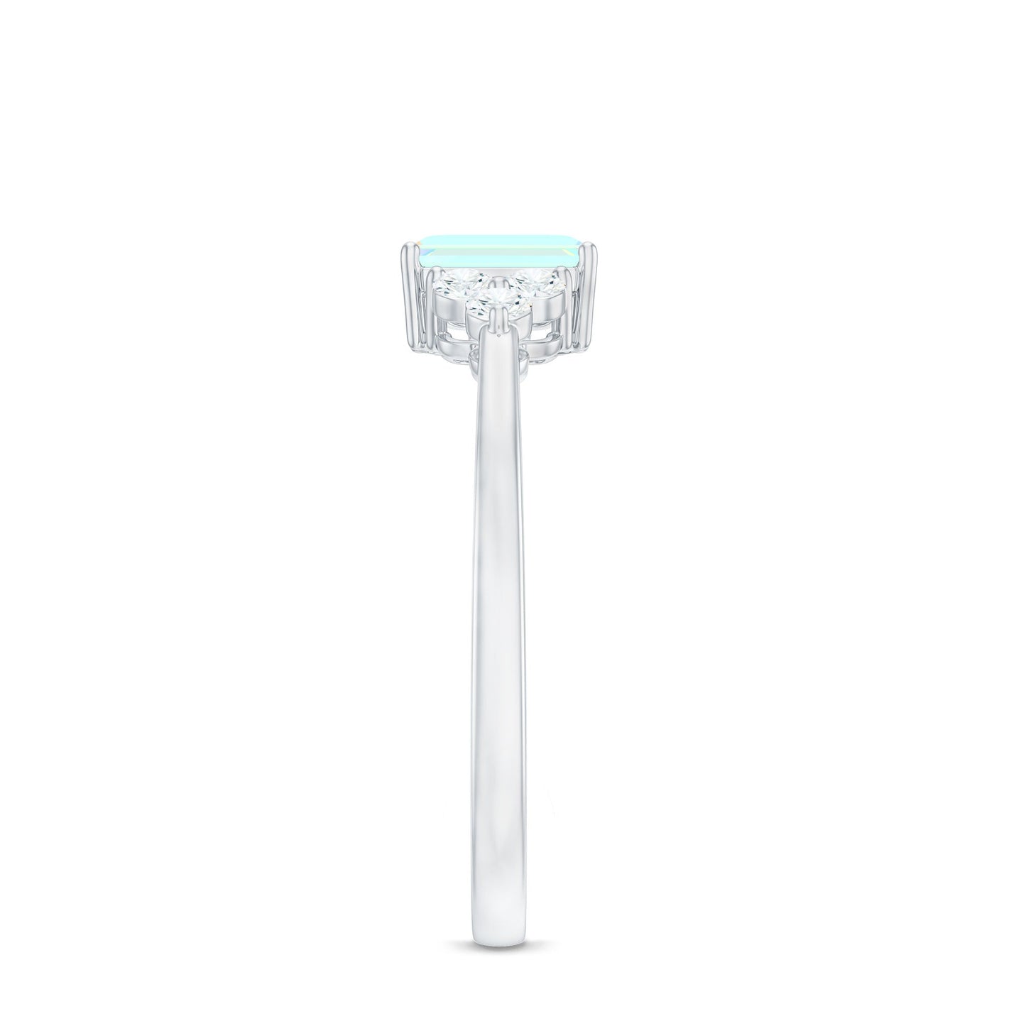 Certified Real Ethiopian Rainbow Opal Emerald Cut Engagement Ring with Diamond Trio