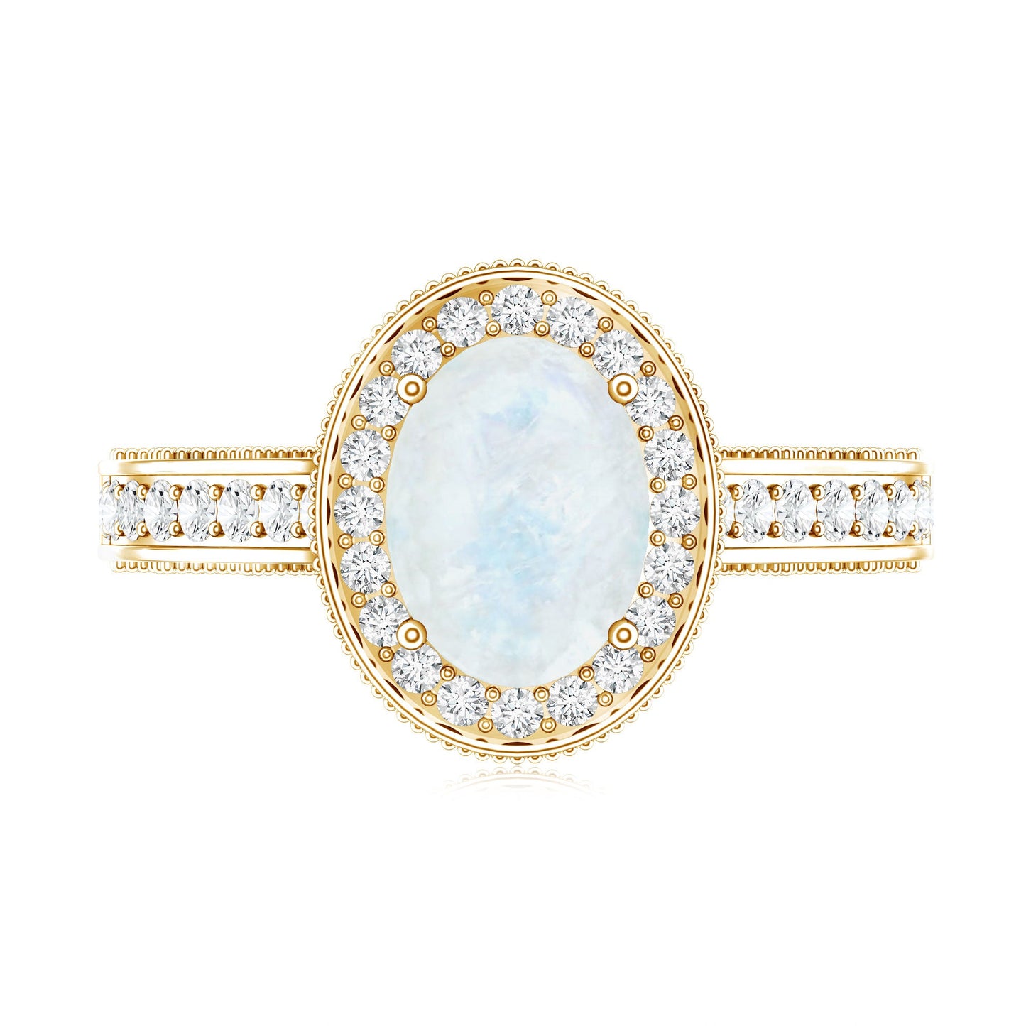 0.6 Carat Moonstone and Diamond Engagement Ring with Milgrain Details