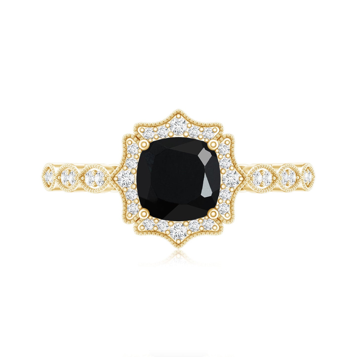 Vintage Inspired Black Onyx and Diamond Halo Engagement Ring