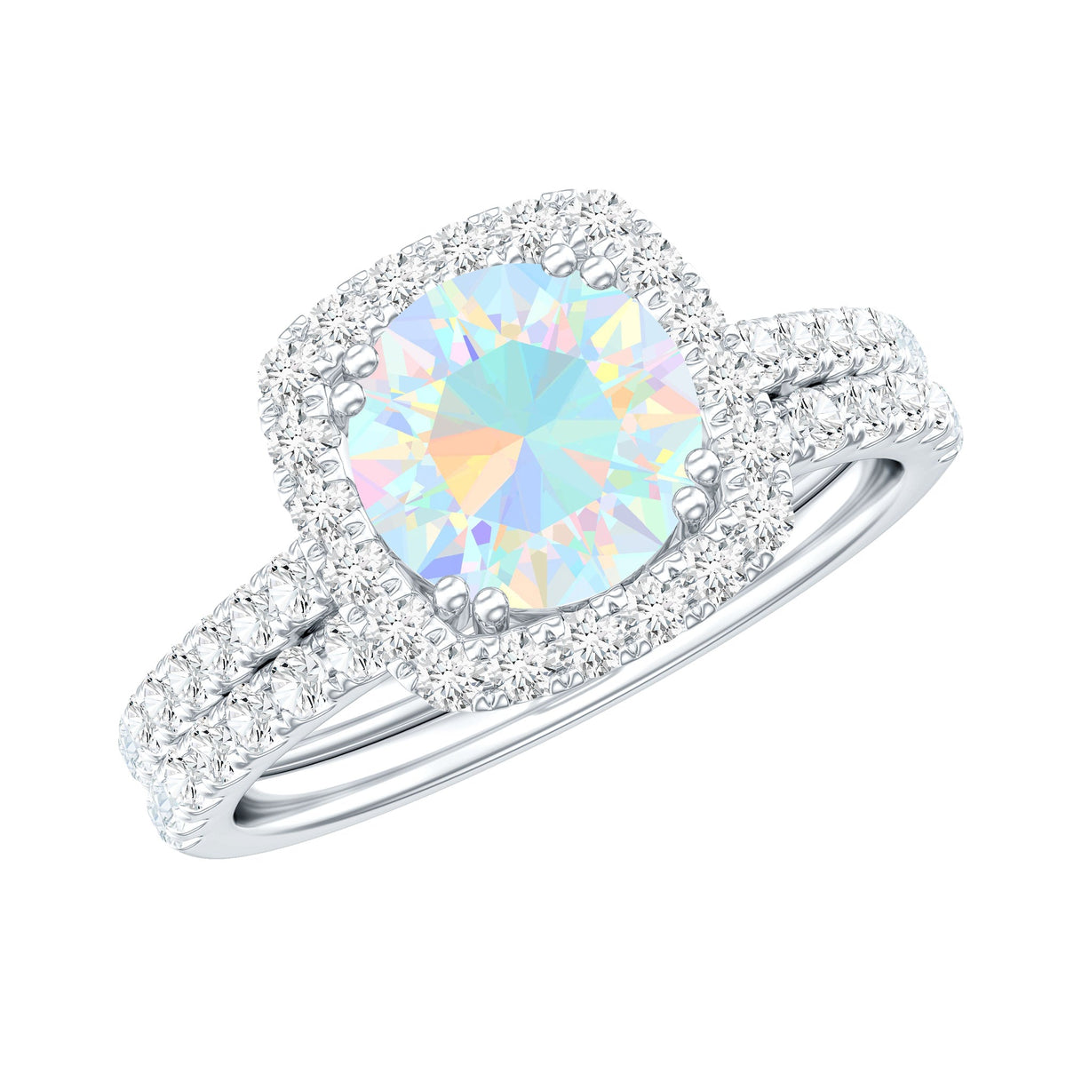 Real Ethiopian Opal Engagement Ring with Moissanite Wedding Band