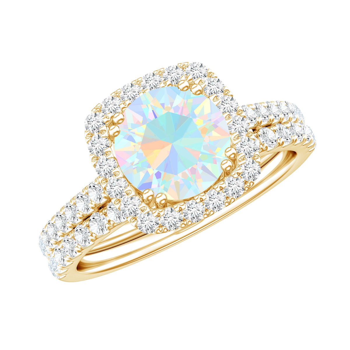 Real Ethiopian Opal Engagement Ring with Moissanite Wedding Band